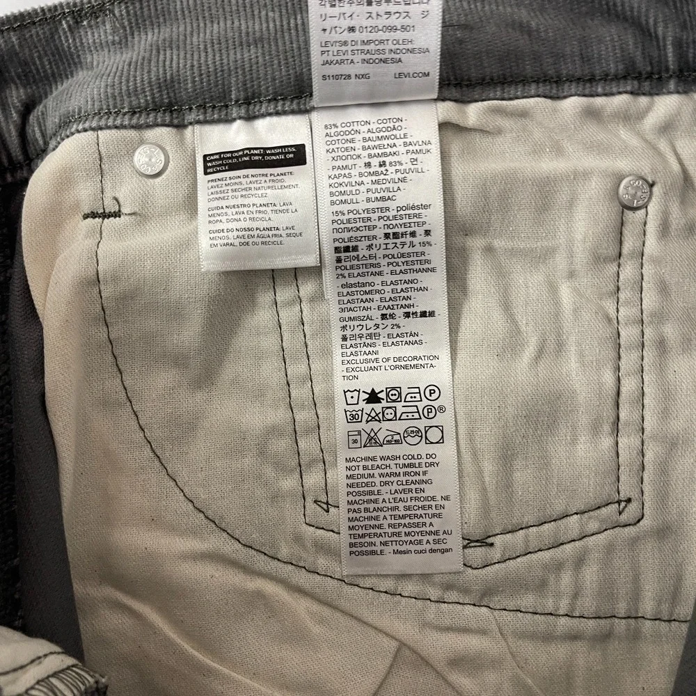 Levi's Pants Men's 34x32 Gray 505 Corduroy Pinwale Regular Fit Straight Preppy